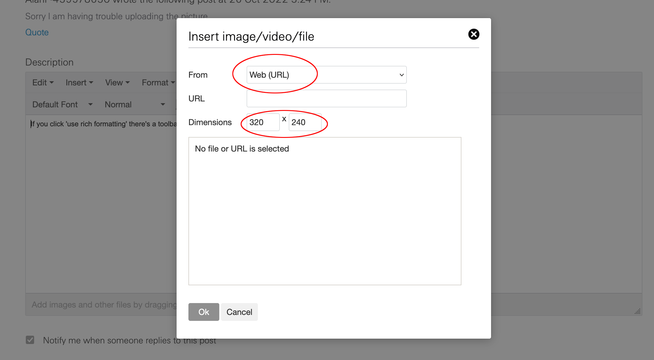 2. Select File Upload and remove dimensions