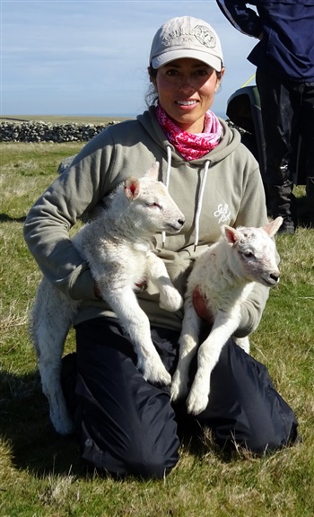 Sarah Parmor with new born lambs (G Morgan)