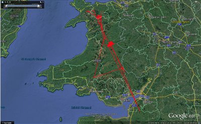 Map of Lia's final journey in Wales
