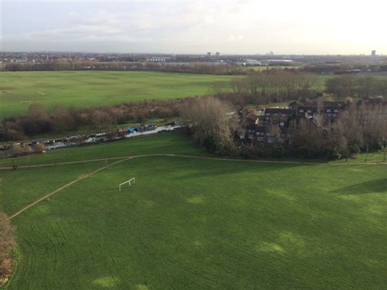 Hackney Marshes famous five-a-side pitches and the River Lea