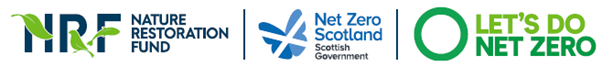 Logos for the Nature Restoration Fund, the Scottish Government's Net Zero Scotland Project and Let's Do Net Zero.