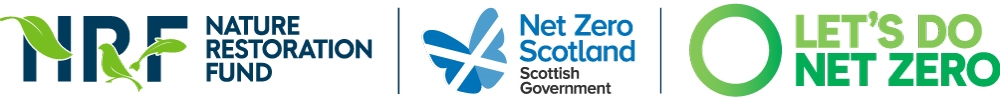 Logos for the Nature Restoration Fund, Net Zero Scotland and Let's Do Net Zero