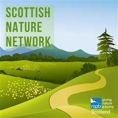 illustraited logo with hills and mountains which reads Scottish Nature Network
