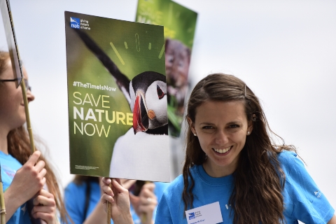 RSPB staff with their Save Nature Now placards
