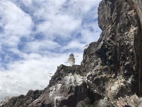 lighthouse perched on dramatic rocks