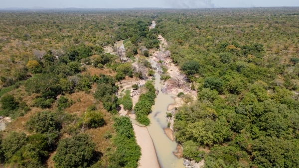 Drone view of the Sisili River showing the river bed and surrounding vegetation