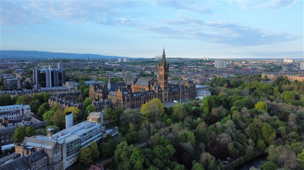 aerial image of glasgow showing housing, parks and urban trees