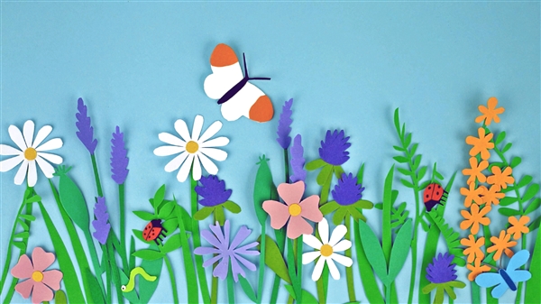Illustration of wildflowers with butterfly