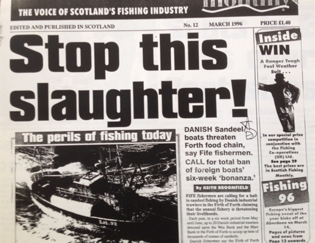 Front page of a a newspaper with the head line "Stop this slaughter! The perils of fishing today"
